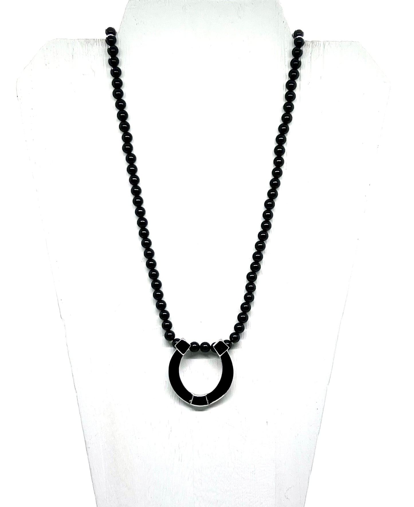 Petunia with Onyx and Vintage Horseshoe Pendant