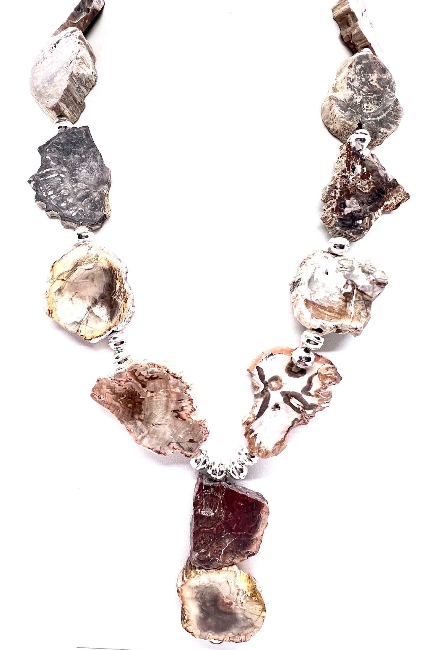 Petrified Wood and Sterling Silver Beads