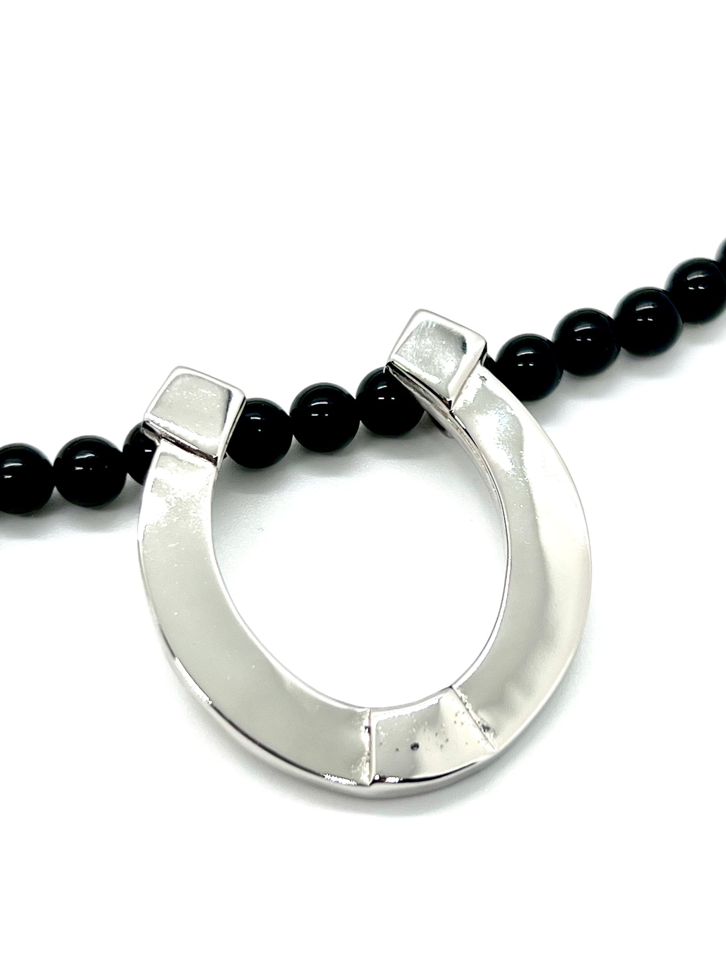 Petunia with Onyx and Vintage Horseshoe Pendant