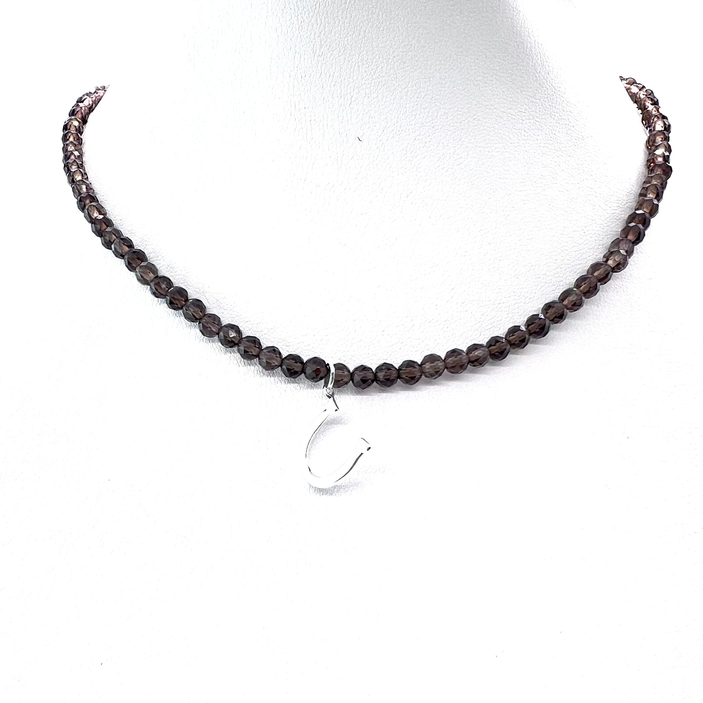 Horseshoe Charm Necklace with Smoky Quartz