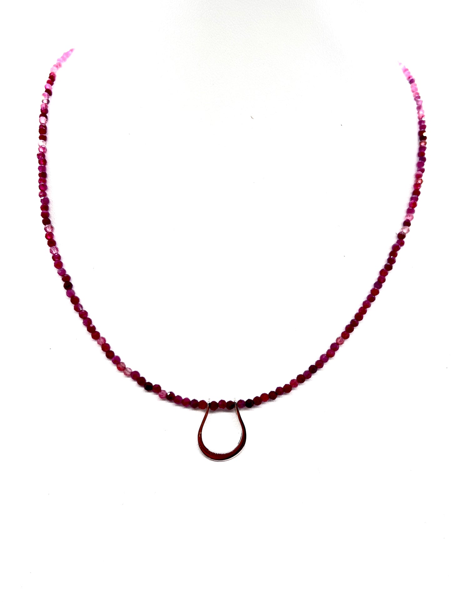 Horseshoe Pendant Necklace with Rubellite Tourmeline
