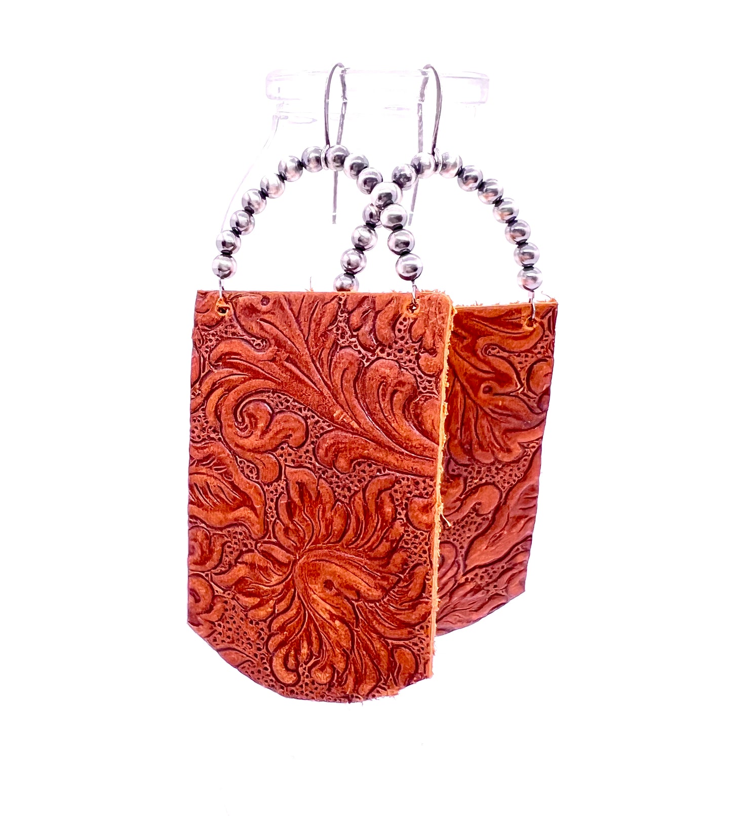 Navajo Pearls and Embossed Leather Earrings