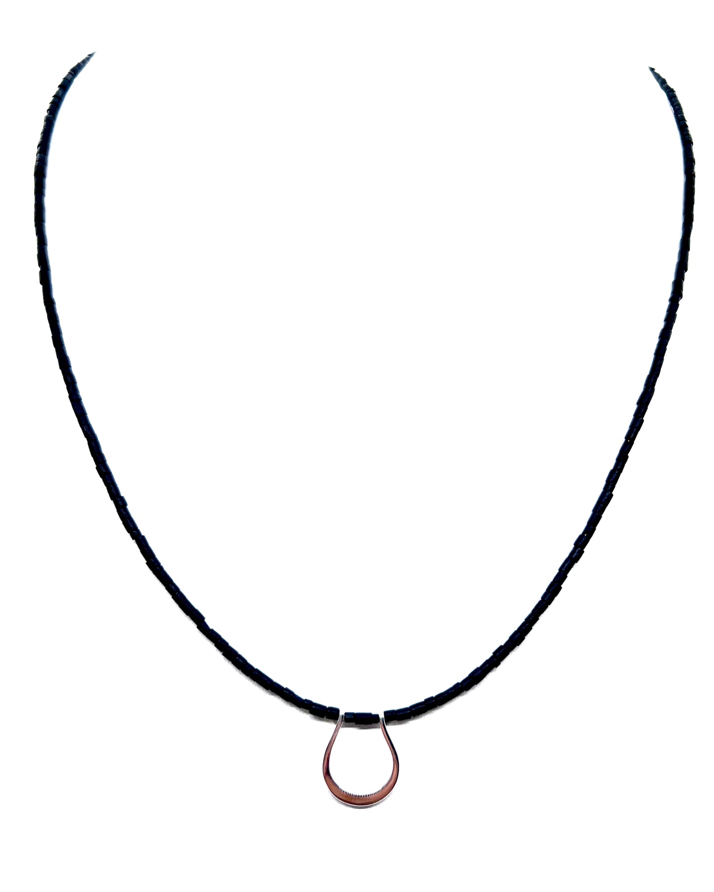 Horseshoe Pendant Necklace with Black Heishi Cut Beads