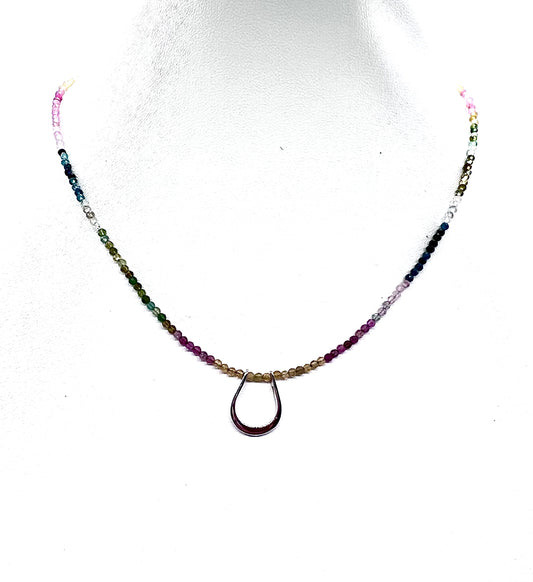 Horseshoe Pendant Necklace with Mixed Tourmaline