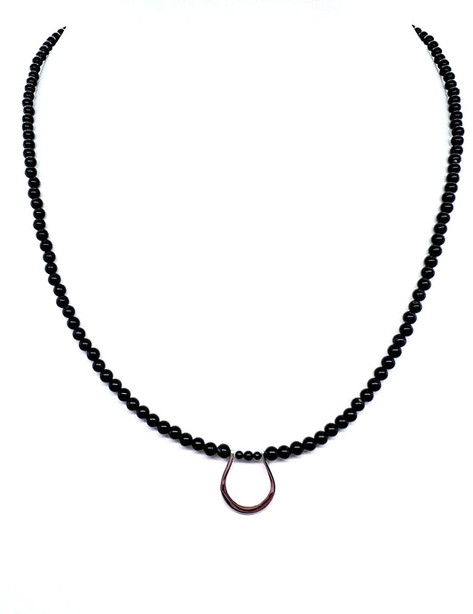 Horseshoe Pendant Necklace with Onyx