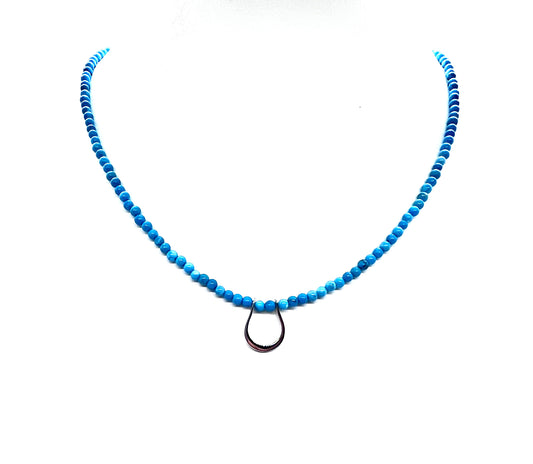 Blue Turquoise with Sterling Silver Horseshoe Pendant Necklace
