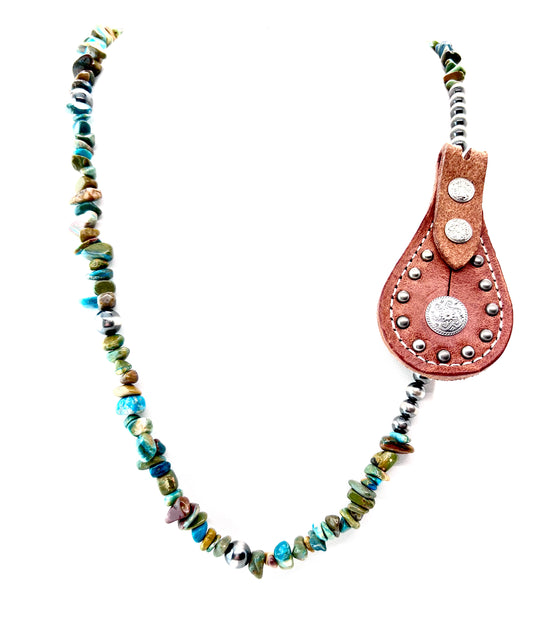 Spur Strap Necklace with Natural Peruvian Blue Opal and Navajo Pearls