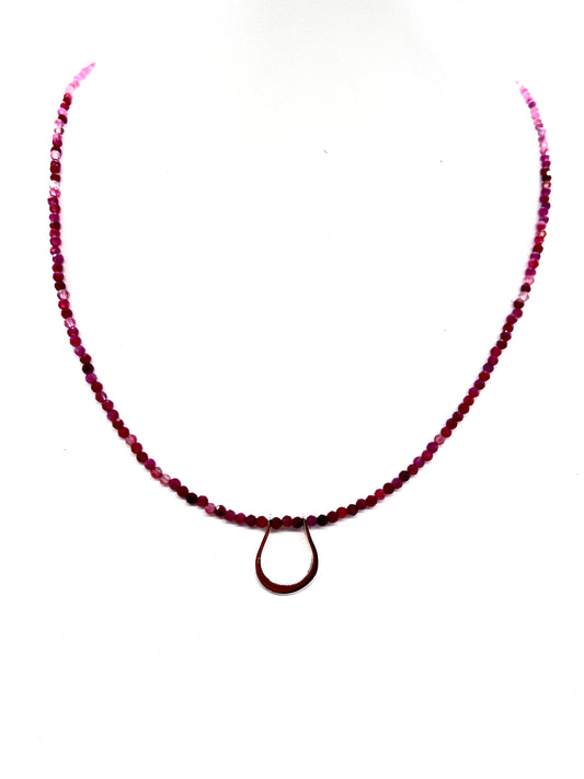Horseshoe Pendant Necklace with Rubellite Tourmeline