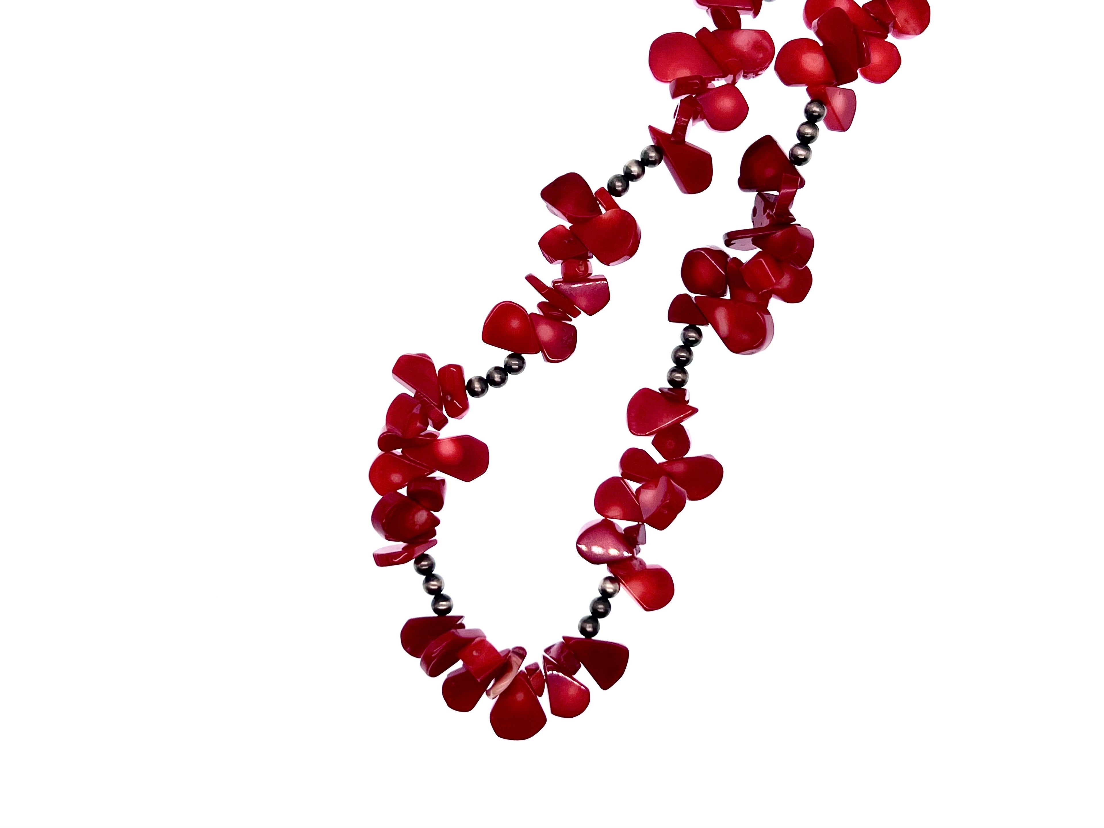 Red Coral Beads with Navajo Pearls