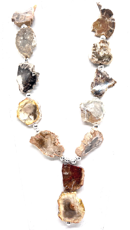 Petrified Wood and Sterling Silver Beads